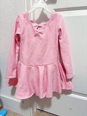 Fleece girl ballet bow decor dance dress thick Leotard with Skirt size 4T pink
